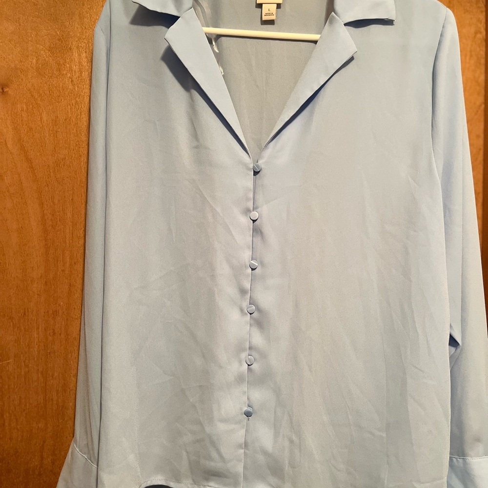 Worthington Light Blue Button-Up Blouse